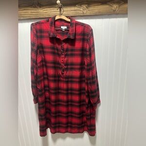 J. Jill | Women's Red and Black Plaid Long Sleeve Dress| Size: L